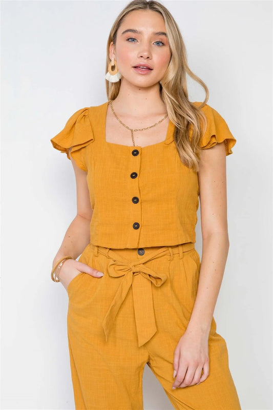 Gold Piece Crop Top High-Waist Pant Set /3-2-1 - Tasha Apparel Wholesale