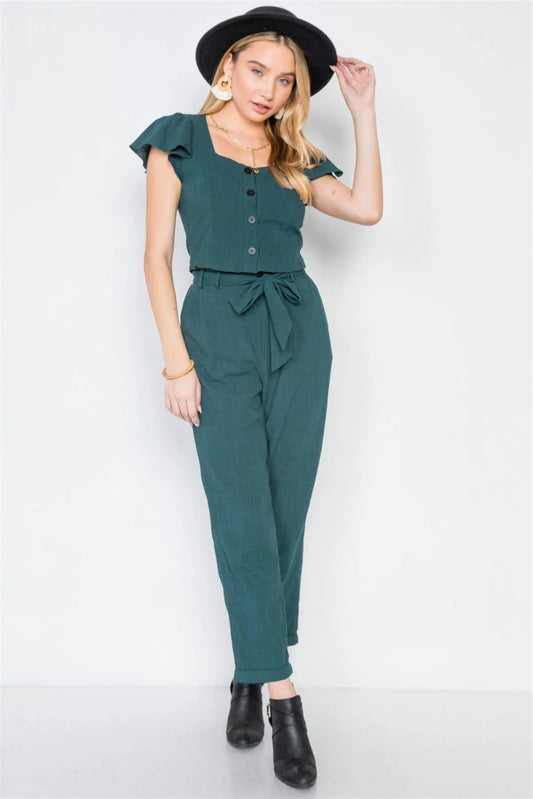 Teal Two Piece Crop Top High-Waist Pant Set /3-2-1 - Tasha Apparel Wholesale