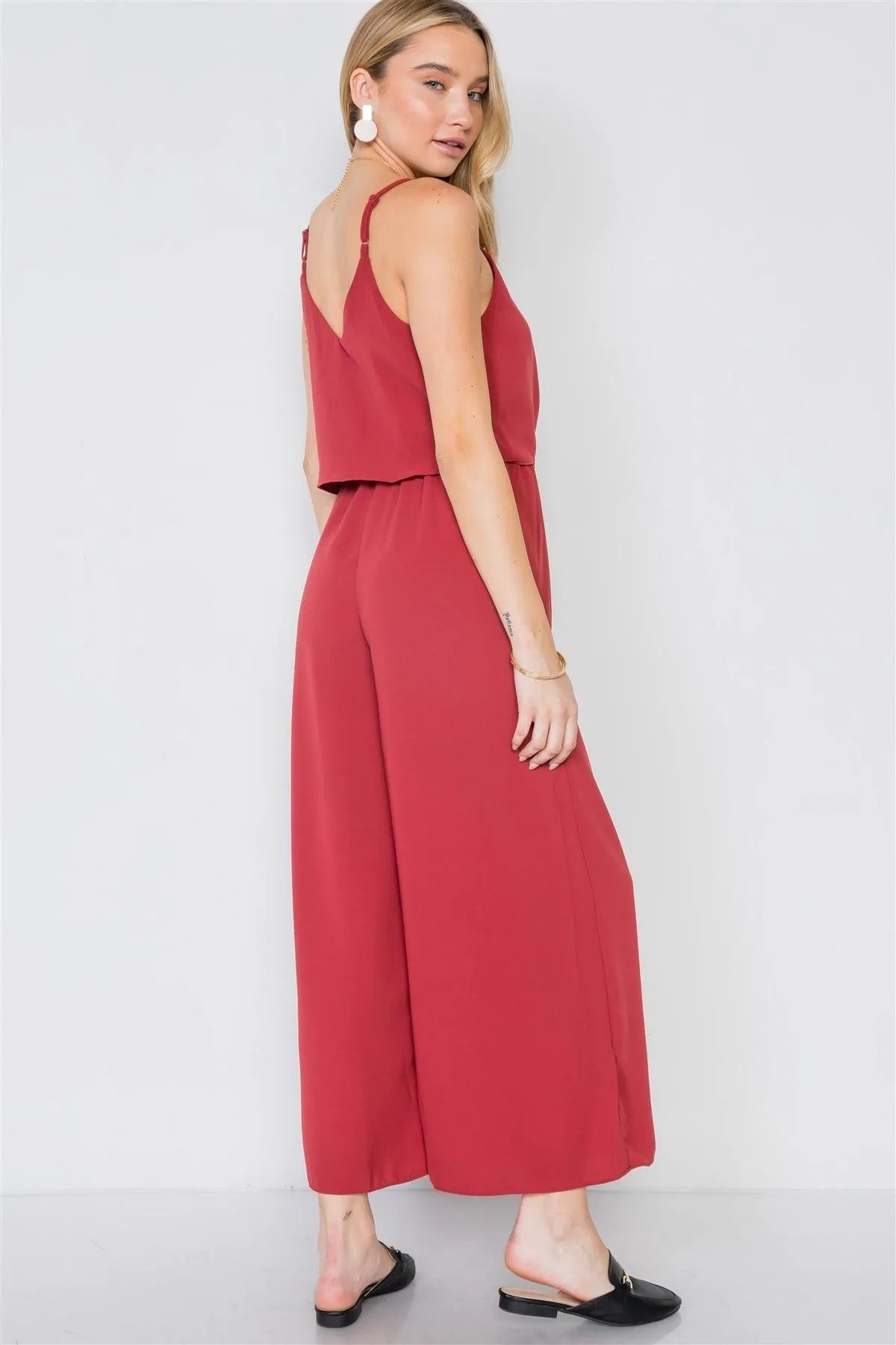 Brick Cami Front Tie Wide Leg Solid Jumpsuit /3-1-1 - Tasha Apparel Wholesale