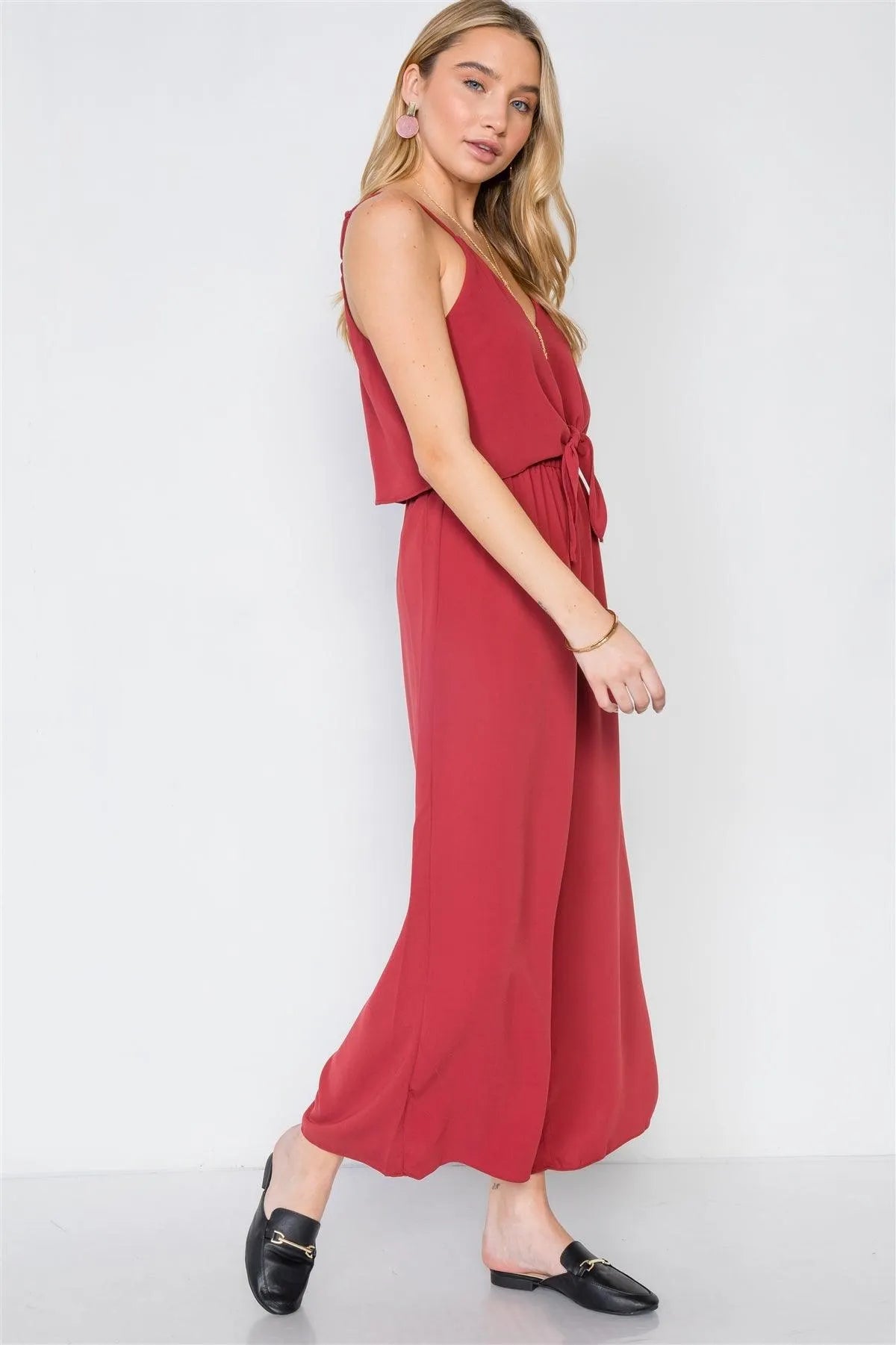 Brick Cami Front Tie Wide Leg Solid Jumpsuit /3-1-1 - Tasha Apparel Wholesale