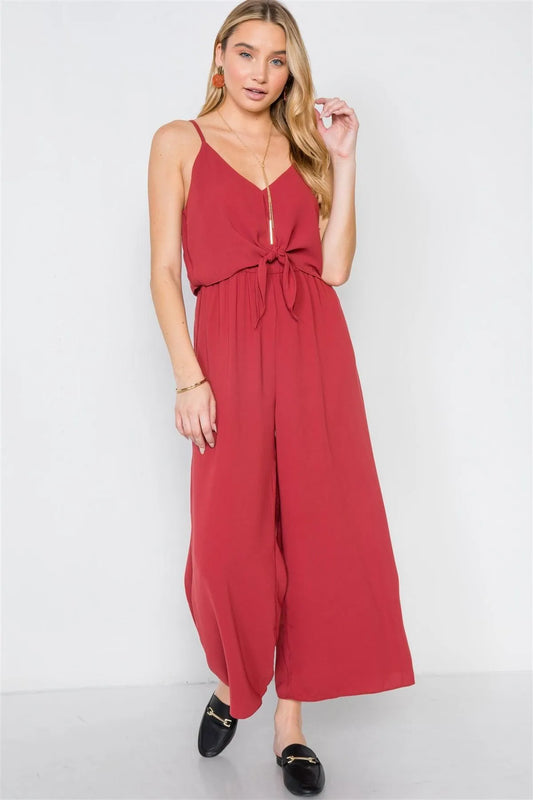 Brick Cami Front Tie Wide Leg Solid Jumpsuit /3-2-1 - Tasha Apparel Wholesale