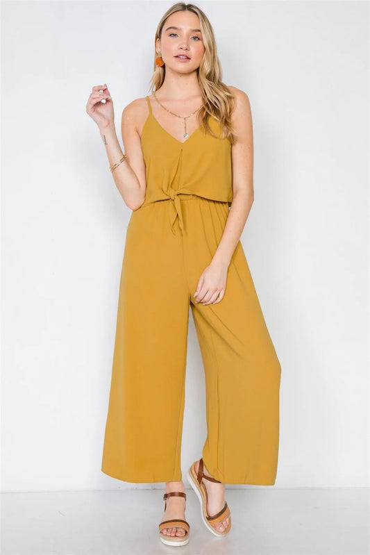 Saffron Cami Front Tie Wide Leg Solid Jumpsuit /3-2-1 - Tasha Apparel Wholesale