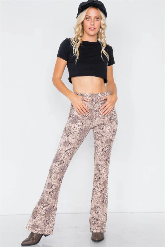 Snake Print High-Waist Flare Pant Leggings /3-2-1 - Tasha Apparel Wholesale