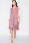 Mauve A-Line Pleated Flowy Satin Midi Dress /3-2-1 - Tasha Apparel Wholesale