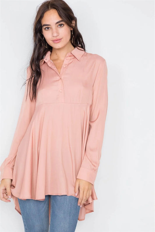 Silk Baked Peach High-Low Tunic Dress /3-2-1 - Tasha Apparel Wholesale