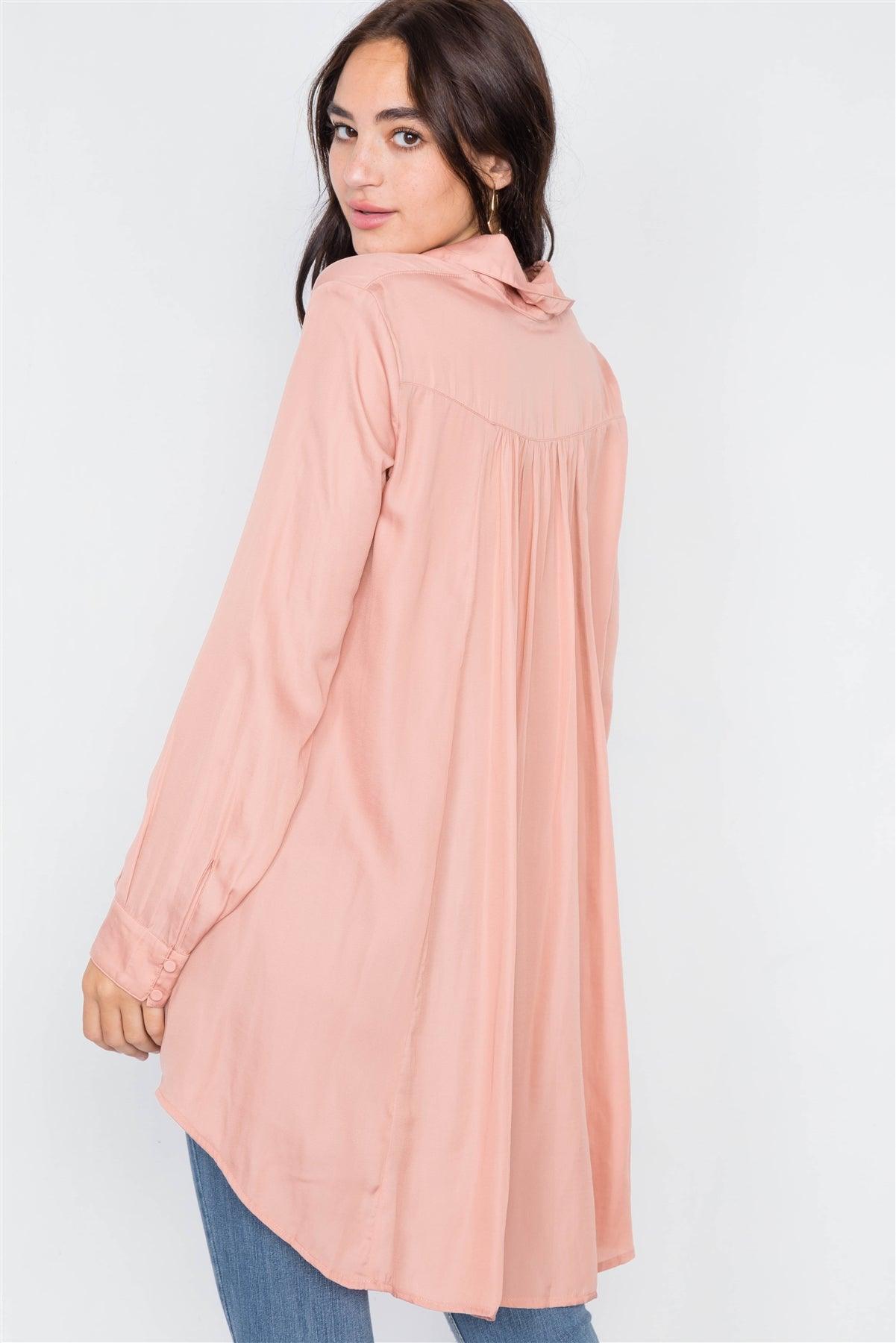 Silk Baked Peach High-Low Tunic Dress /3-2-1