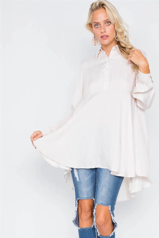 Silk Ecru High-Low Tunic Dress /3-2-1 - Tasha Apparel Wholesale