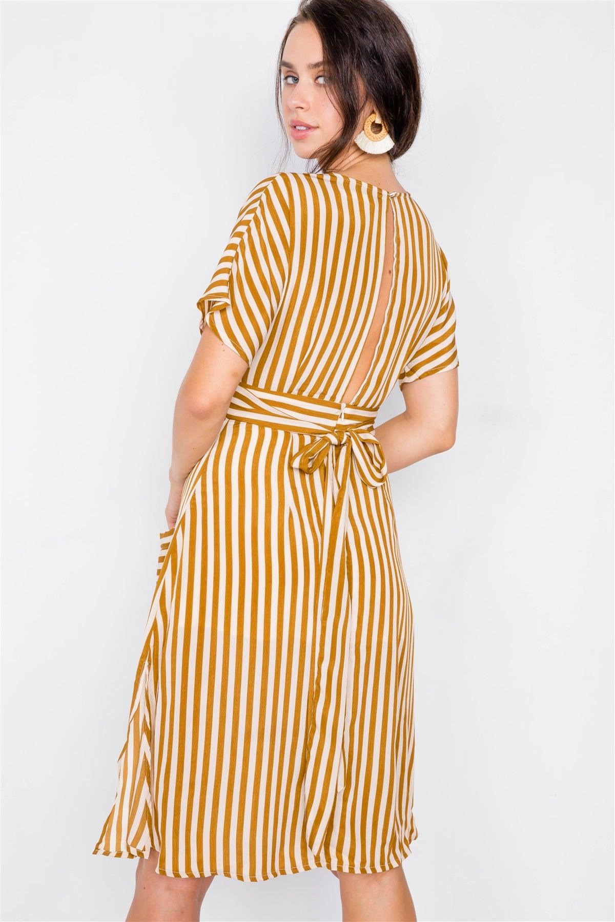 Mustard & Cream Tulip Hem Dolman Sleeve Midi Dress /3-2-1