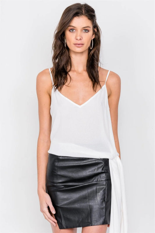 White Self Tie Side Sash V-Neck Casual Cami Top - Tasha Apparel Wholesale