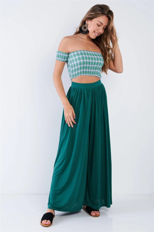 Forest Green Wide Leg Maxi Hipster High Waist Pant /3-2-1 - Tasha Apparel Wholesale