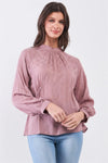 Boho Wood Rose Circle Pattern Mock Neck Long Sleeve Blouse Top /3-2-1 - Tasha Apparel Wholesale