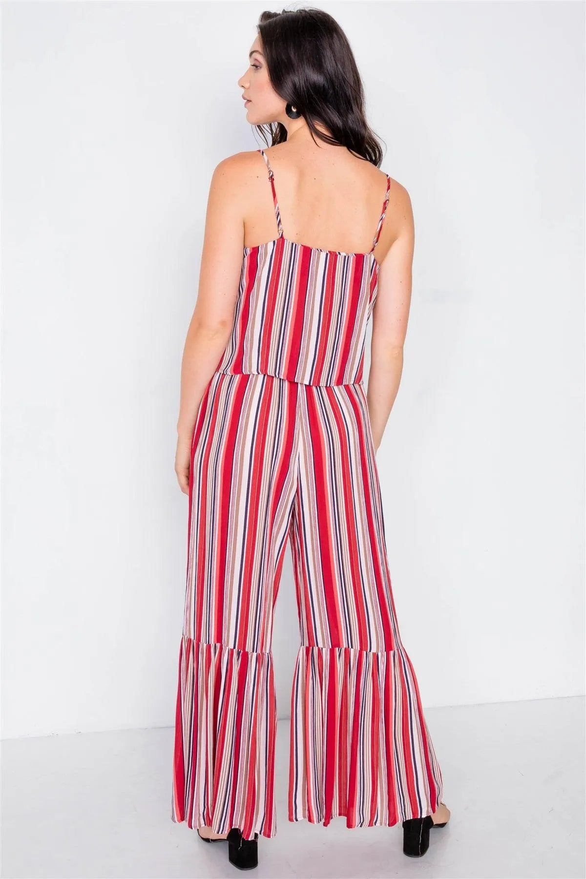 Pomegranate Multi Print Front Knot Cami & Flare Ankle Pant Set /3-2-1 - Tasha Apparel Wholesale