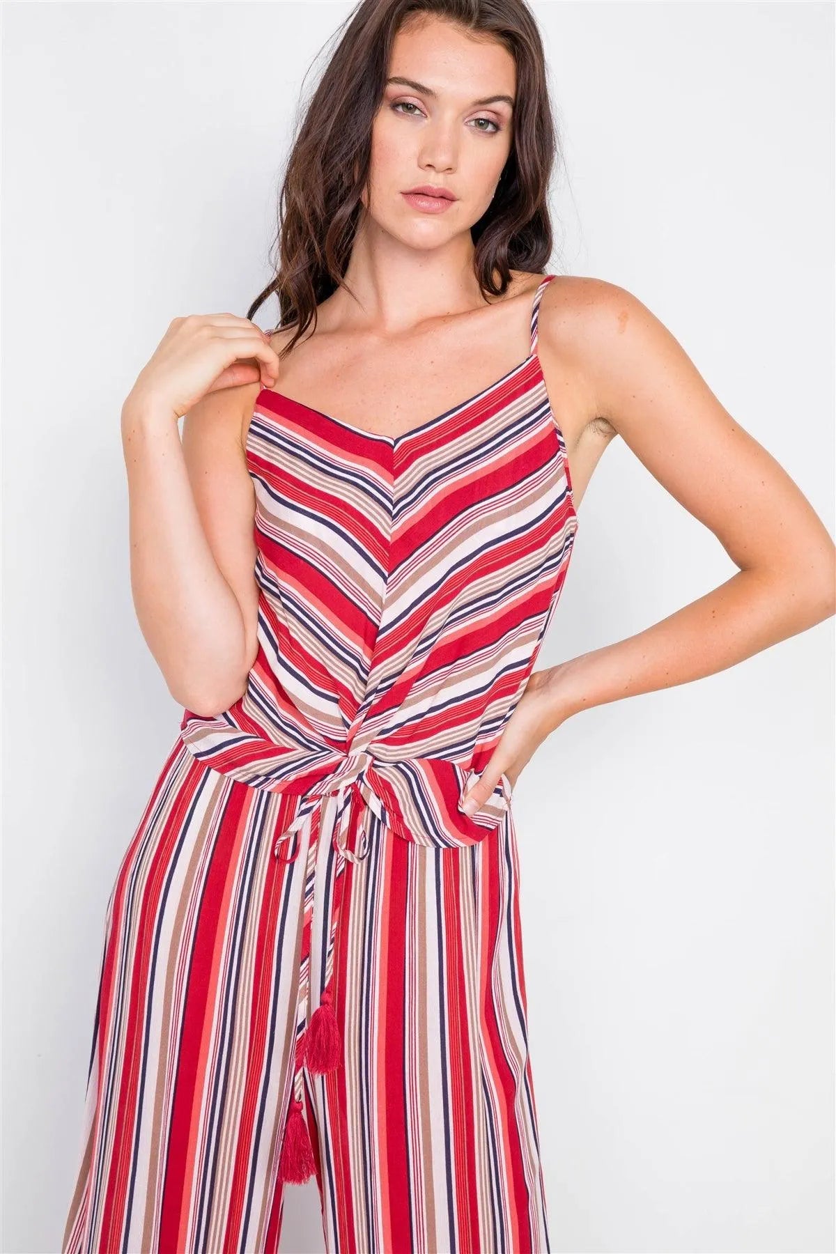 Pomegranate Multi Print Front Knot Cami & Flare Ankle Pant Set /3-2-1 - Tasha Apparel Wholesale