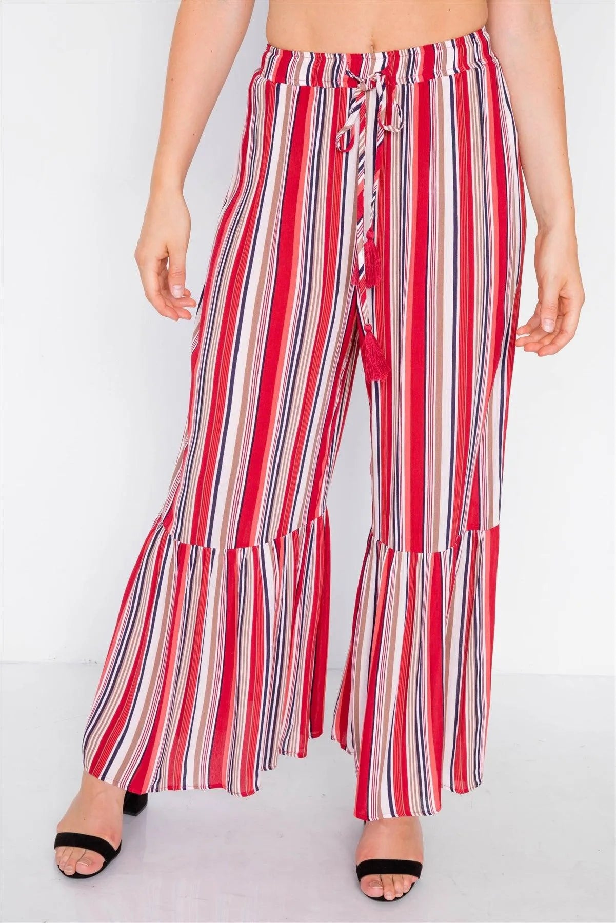 Pomegranate Multi Print Front Knot Cami & Flare Ankle Pant Set /3-2-1 - Tasha Apparel Wholesale