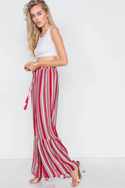 Pomegranate Multi Stipe Flare Ankle Pants /3-2-1 - Tasha Apparel Wholesale