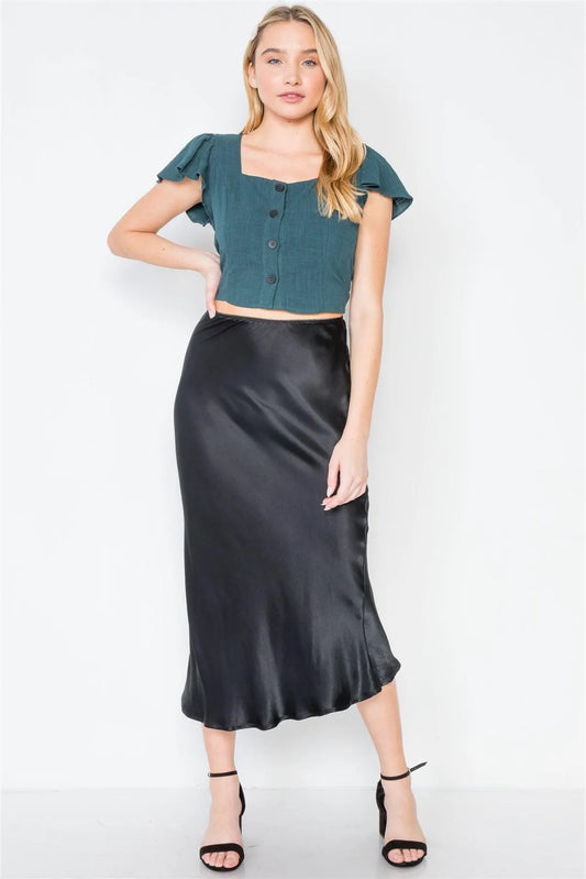 Black Satin High-Waist Midi Skirt /3-2-1 - Tasha Apparel Wholesale