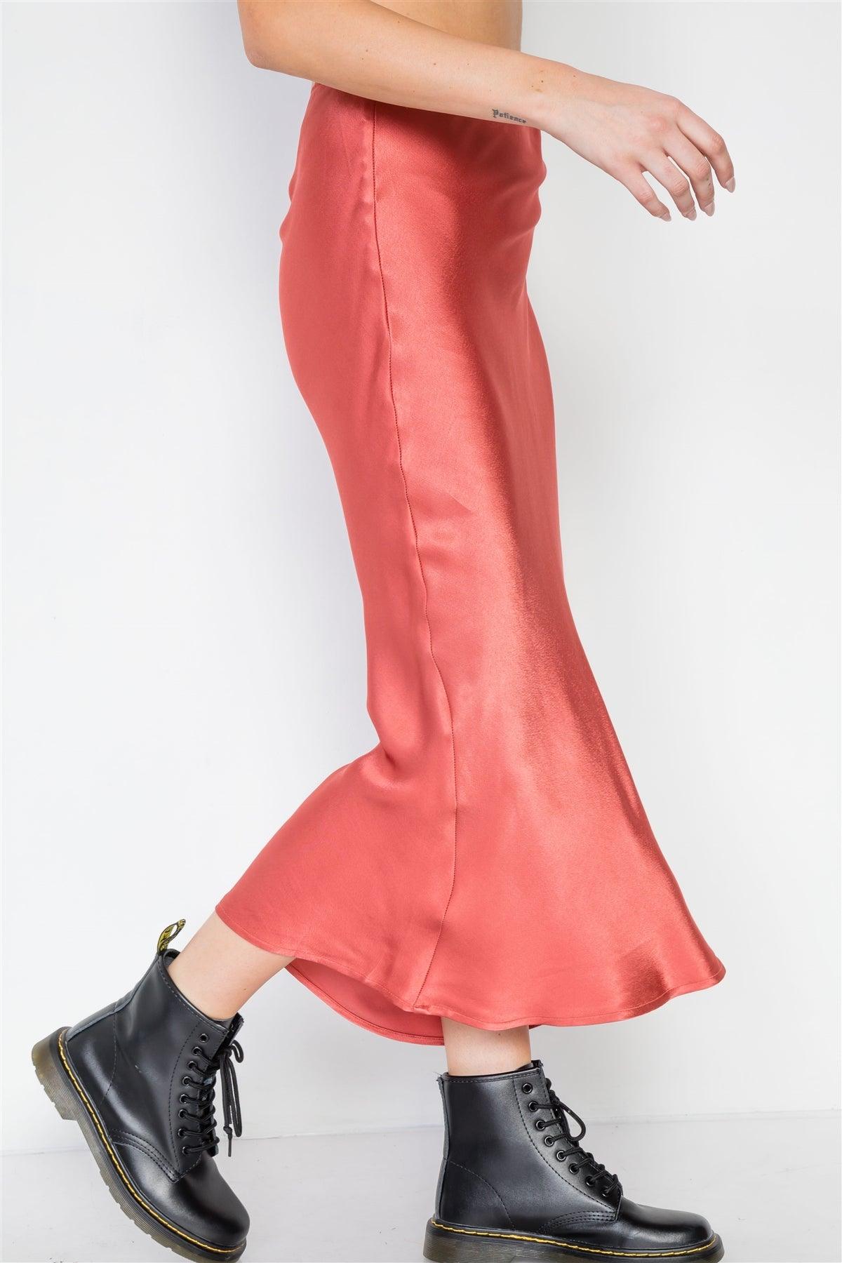 Clay Satin High-Waist Midi Skirt /3-2-1