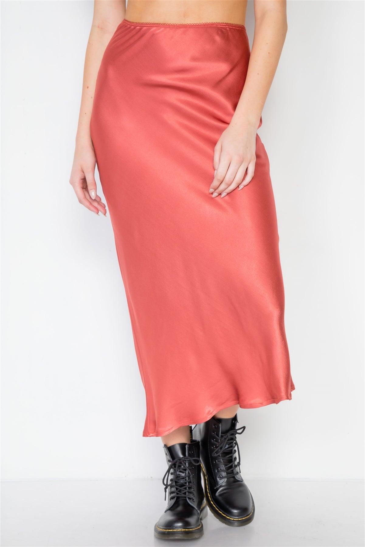 Clay Satin High-Waist Midi Skirt /3-2-1