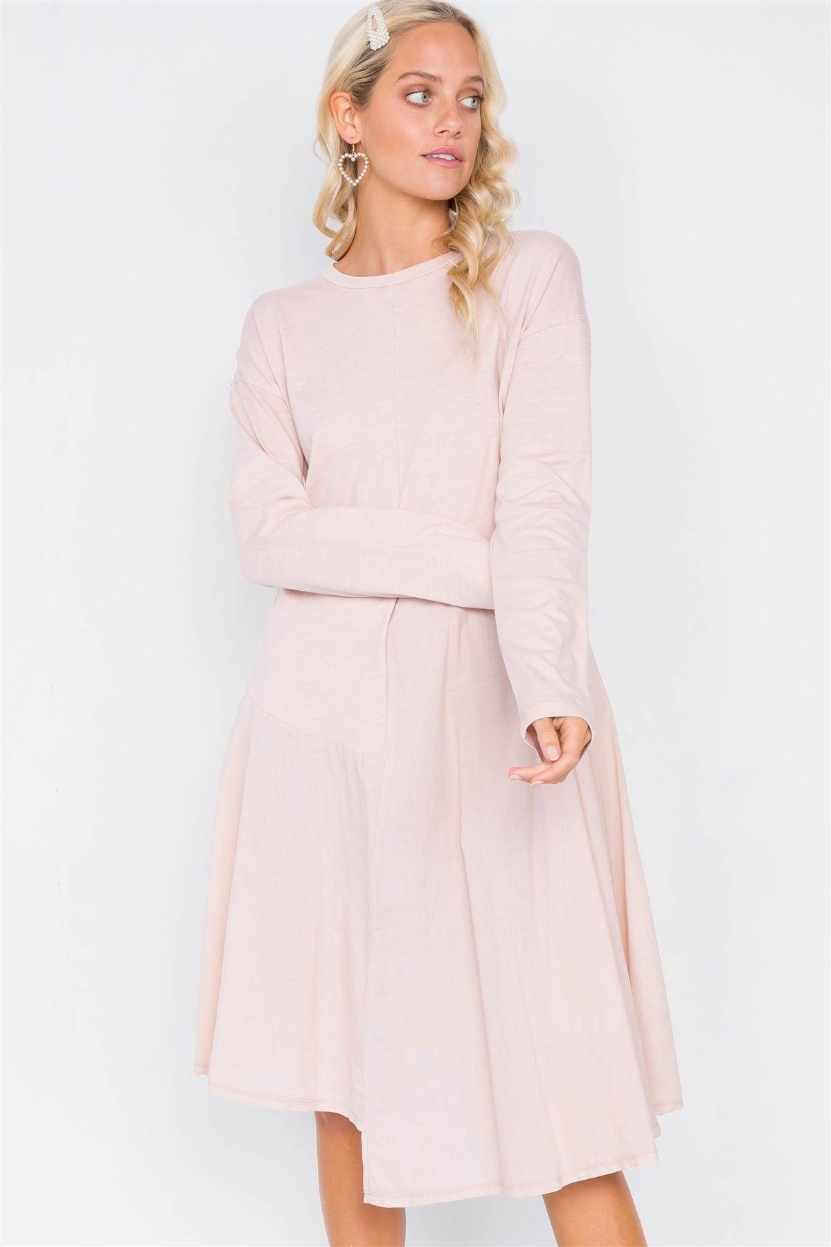 Dusty Pink Cotton Drop Shoulder Asymmetrical Midi Dress /3-2-1