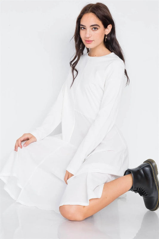 White Cotton Drop Shoulder Asymmetrical Midi Dress /3-2-1 - Tasha Apparel Wholesale