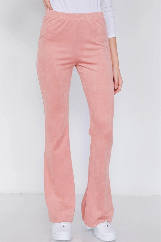 Blush Suede High-Waist Vintage Raw Hem Flare Pants /2-1-2 - Tasha Apparel Wholesale
