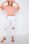 Clay Ruched Shoulder Bell Short Sleeve Cotton Top /3-2-1 - Tasha Apparel Wholesale