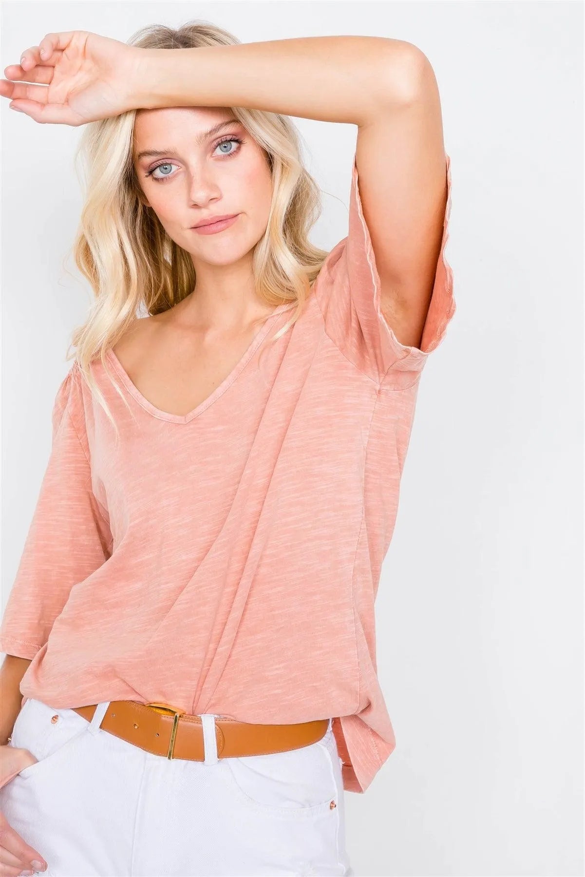 Clay Ruched Shoulder Bell Short Sleeve Cotton Top /3-2-1 - Tasha Apparel Wholesale