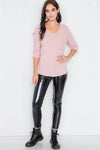 Dusty Pink Drop Shoulder Braided Sleeve Round Hem Top /3-2-1 - Tasha Apparel Wholesale
