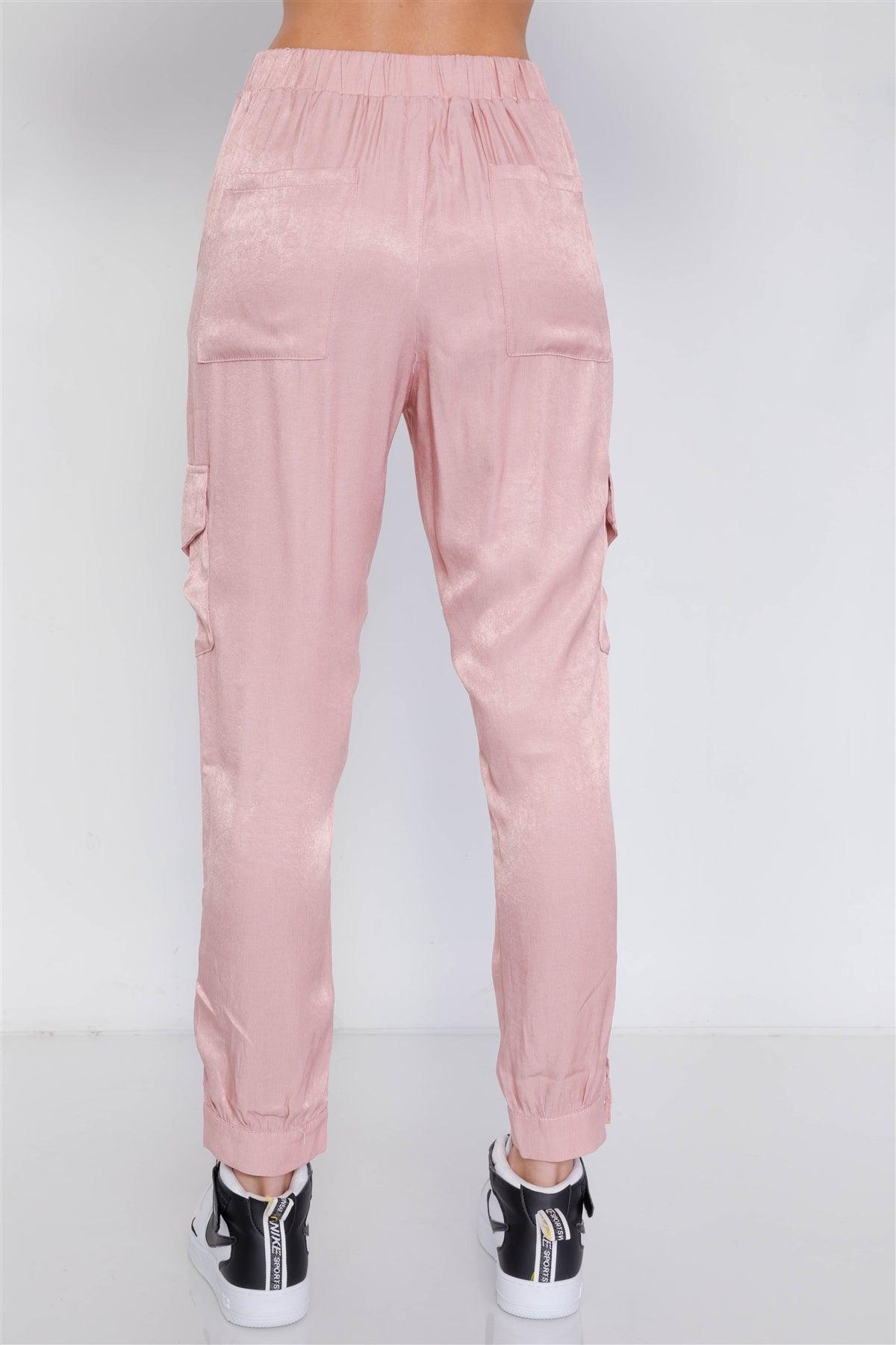 Mauve Satin Cargo Cinched Ankle Relaxed Fit Jogger /3-2-1