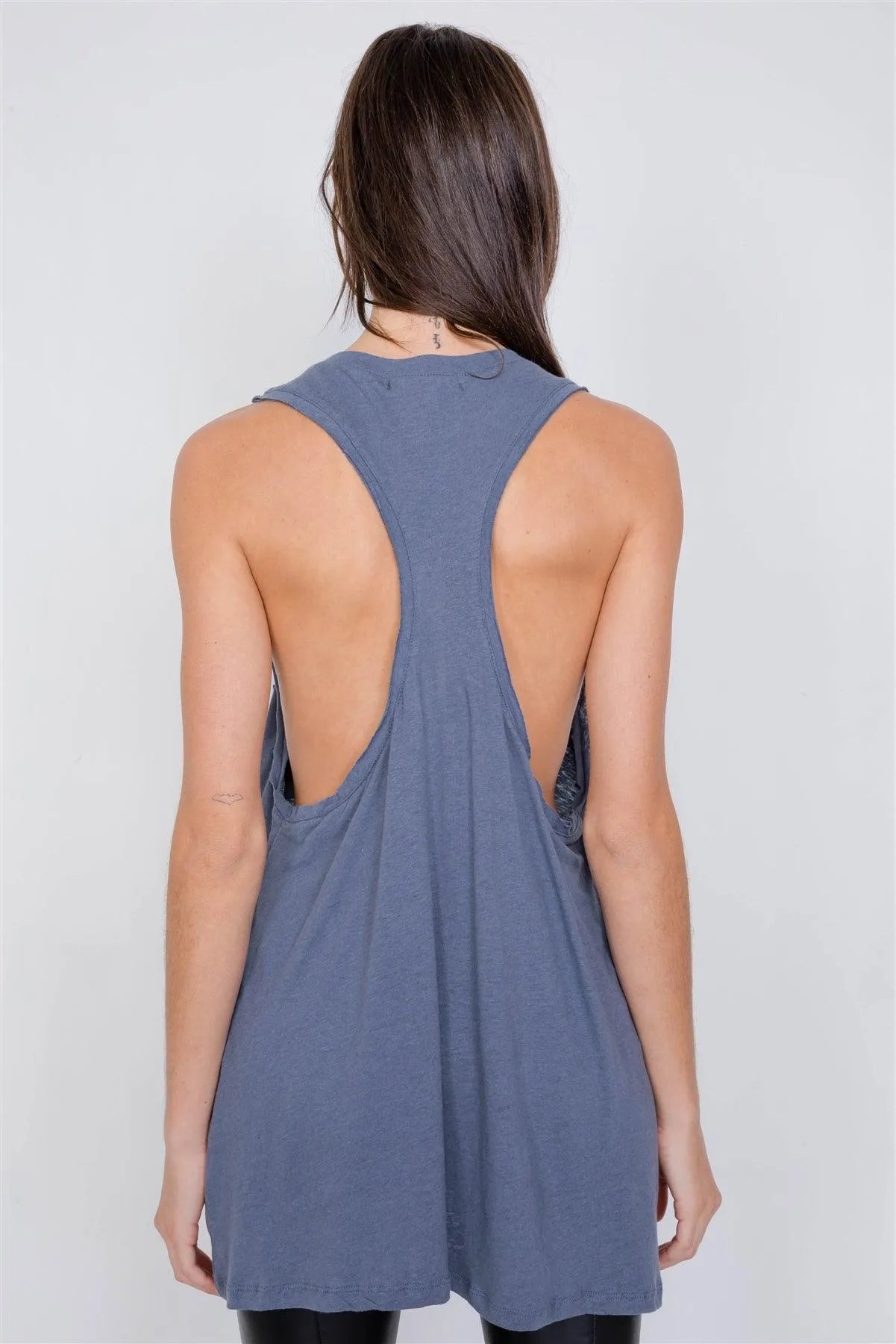 Washed Denim Semi-Sheer Athletic Racerback Top /3-2-1 - Tasha Apparel Wholesale