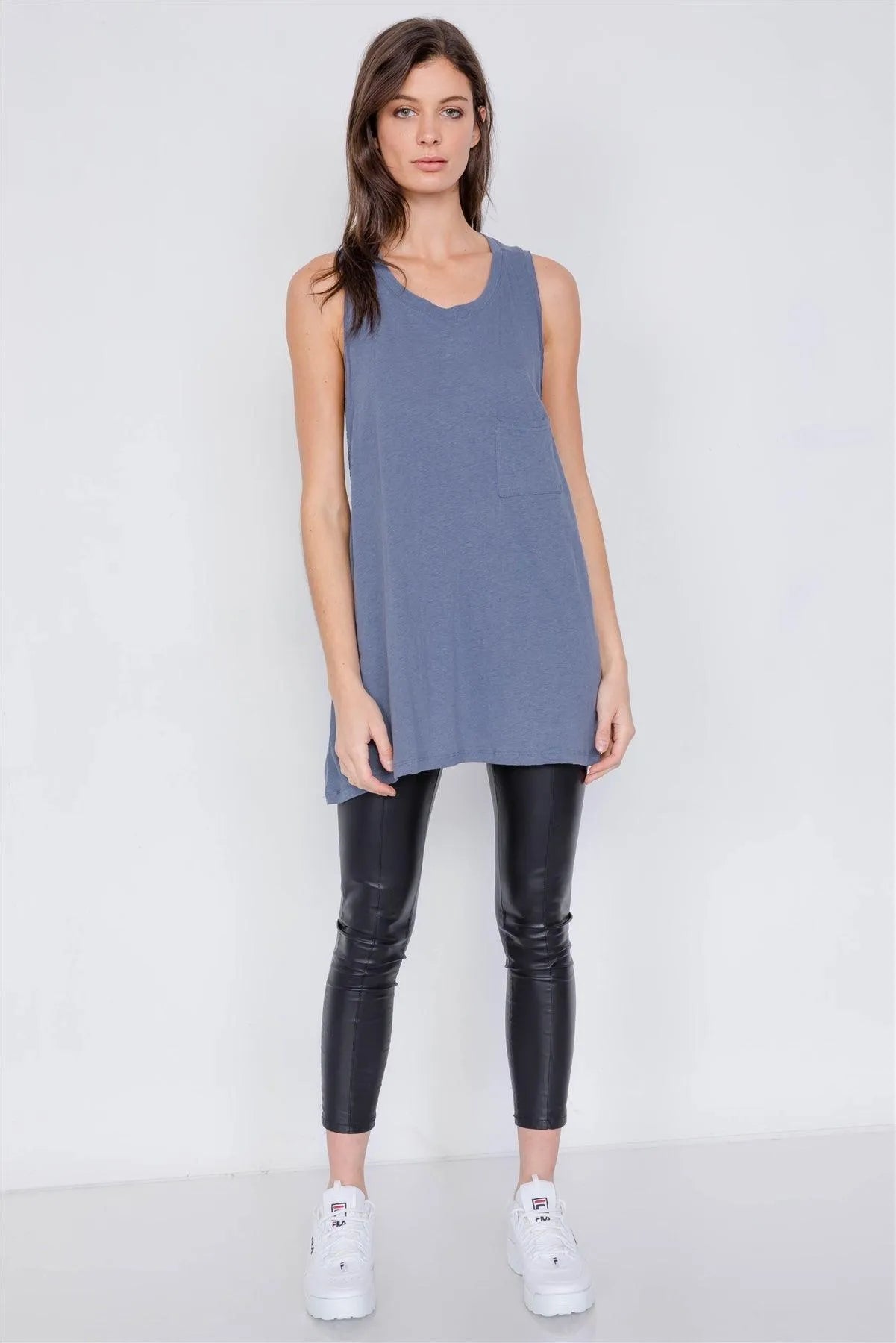 Washed Denim Semi-Sheer Athletic Racerback Top /3-2-1 - Tasha Apparel Wholesale