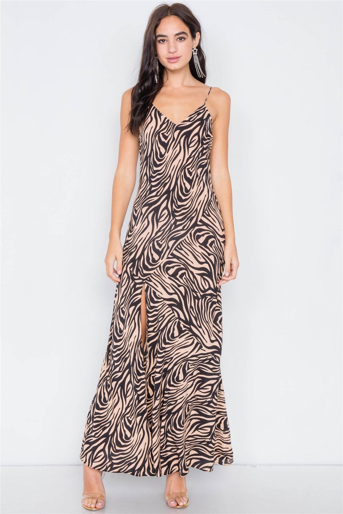 Taupe & Black Tiger Print Maxi Dress /3-2-1