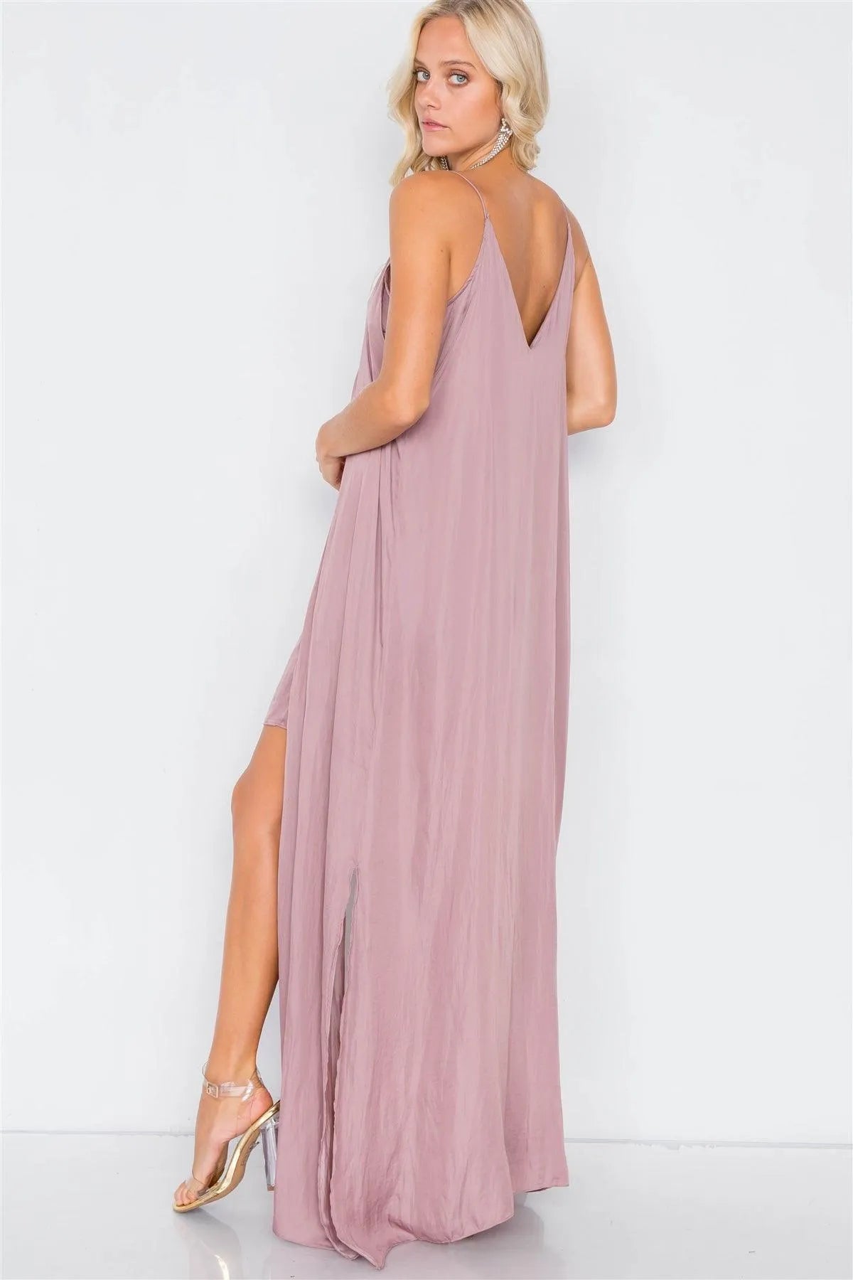 Dusty Mauve V-Neck Satin Cape Mini Dress /3-2-1 - Tasha Apparel Wholesale