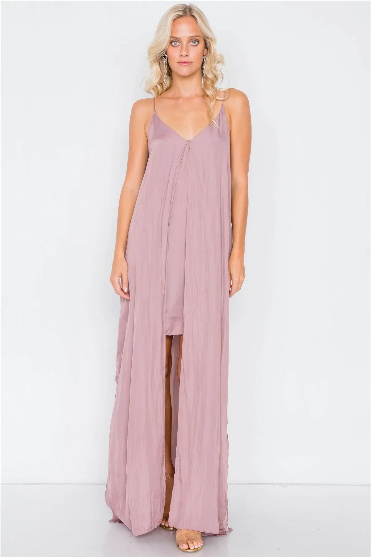 Dusty Mauve V-Neck Satin Cape Mini Dress /3-2-1 - Tasha Apparel Wholesale