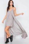 Silver Olive V-Neck Satin Cape Mini Dress /3-2-1 - Tasha Apparel Wholesale