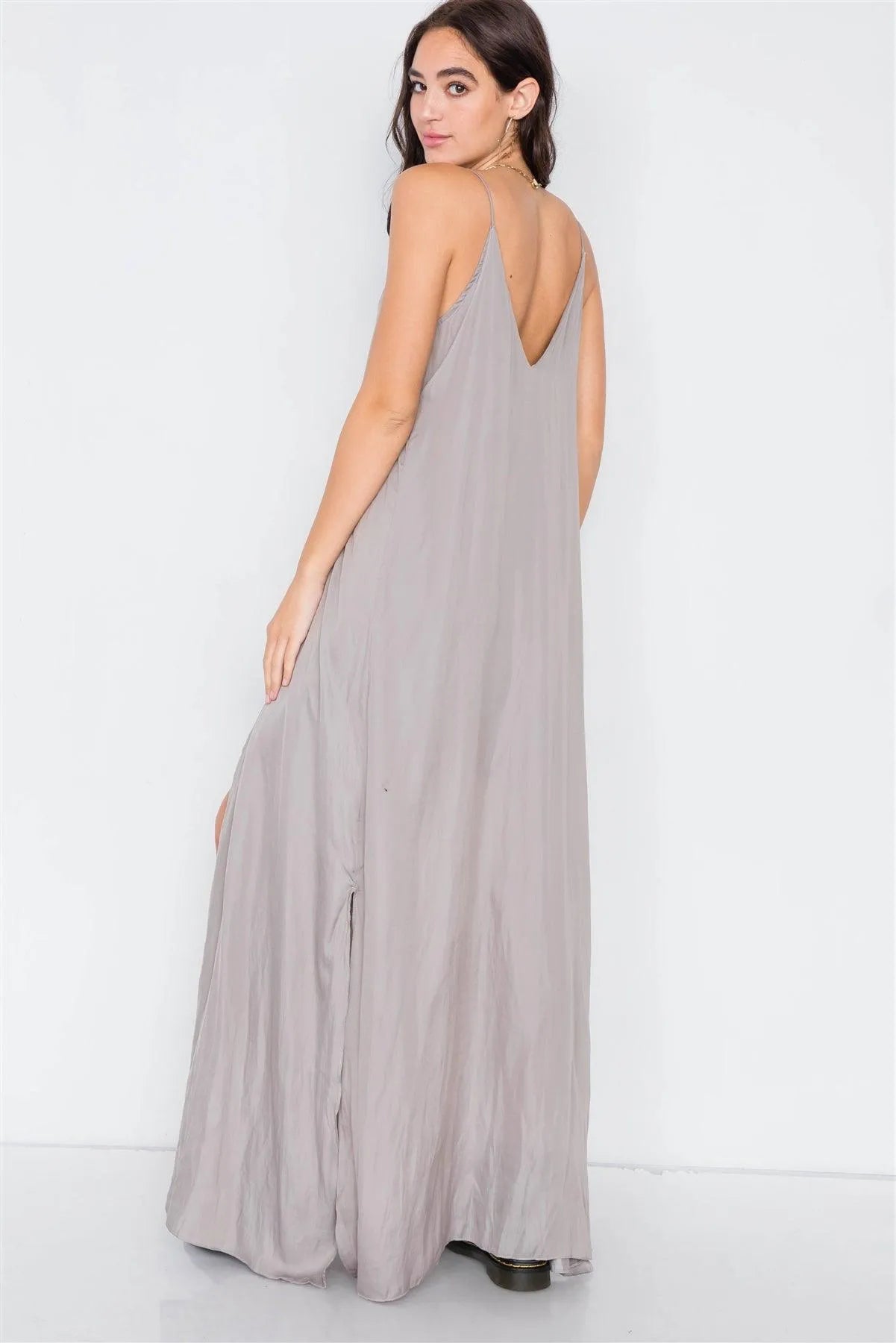 Silver Olive V-Neck Satin Cape Mini Dress /3-2-1 - Tasha Apparel Wholesale
