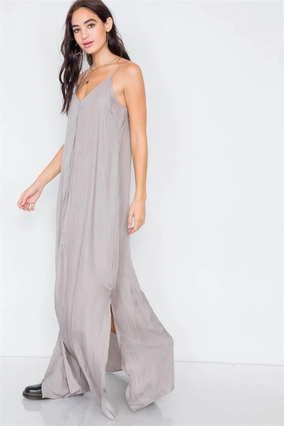 Silver Olive V-Neck Satin Cape Mini Dress /3-2-1 - Tasha Apparel Wholesale