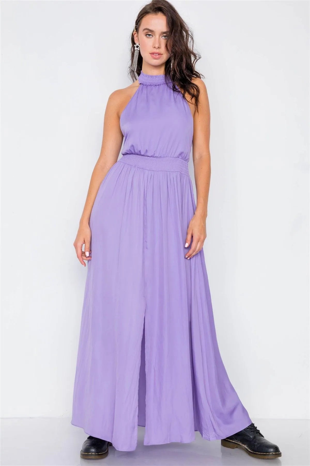 Halter Lavender Slit Maxi Dress /3-2-1 - Tasha Apparel Wholesale