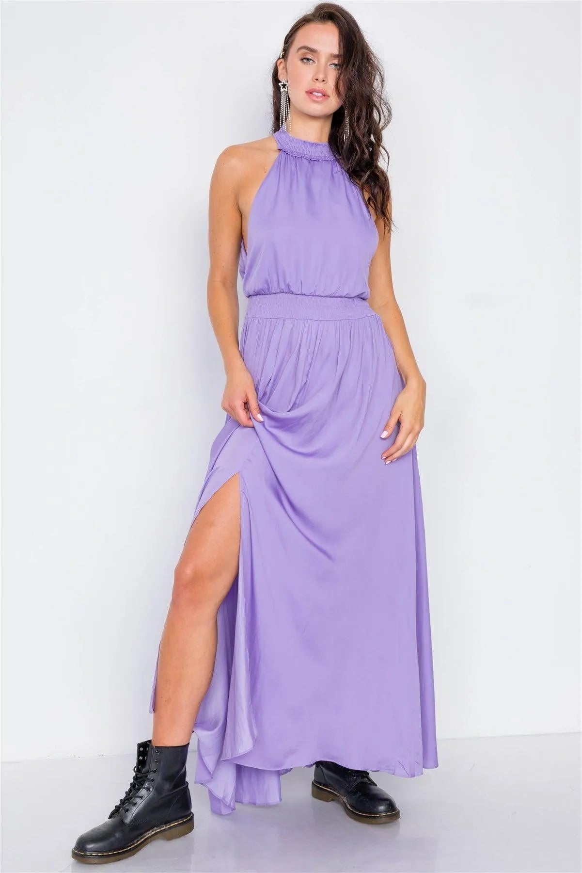 Halter Lavender Slit Maxi Dress /3-2-1 - Tasha Apparel Wholesale