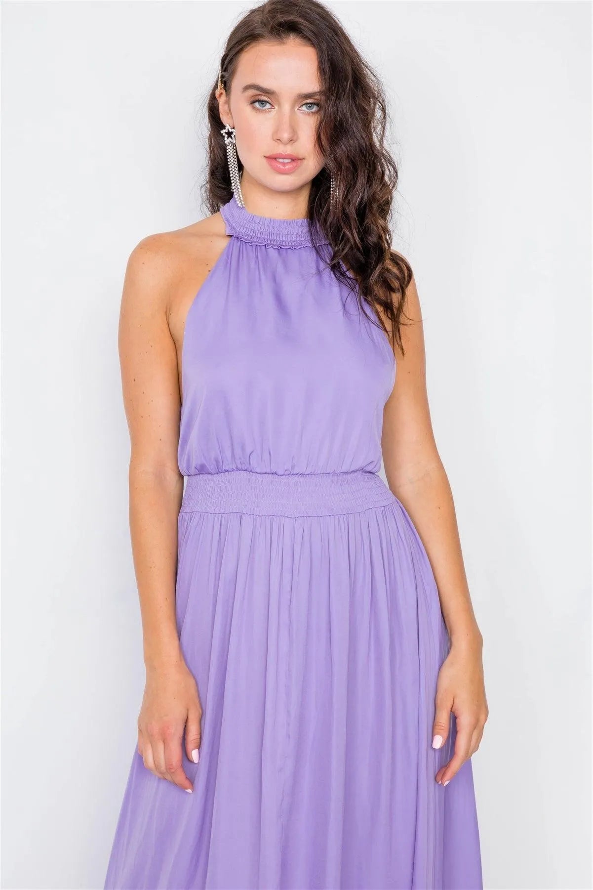 Halter Lavender Slit Maxi Dress /3-2-1 - Tasha Apparel Wholesale
