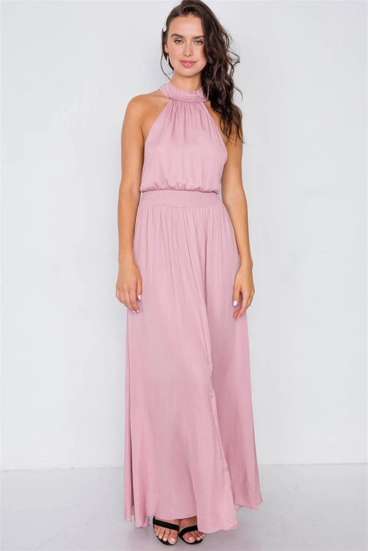 Halter Mauve Slit Maxi Dress /3-2-1 - Tasha Apparel Wholesale