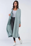 Sage Simplistic Open Front Long Sleeve Midi Cardigan With Side Pockets /3-2-1 - Tasha Apparel Wholesale
