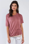 Smoke Rose Layered Soft Loose Fit Short Sleeve Top With One Sided Cinched Seam /3-2-1 - Tasha Apparel Wholesale