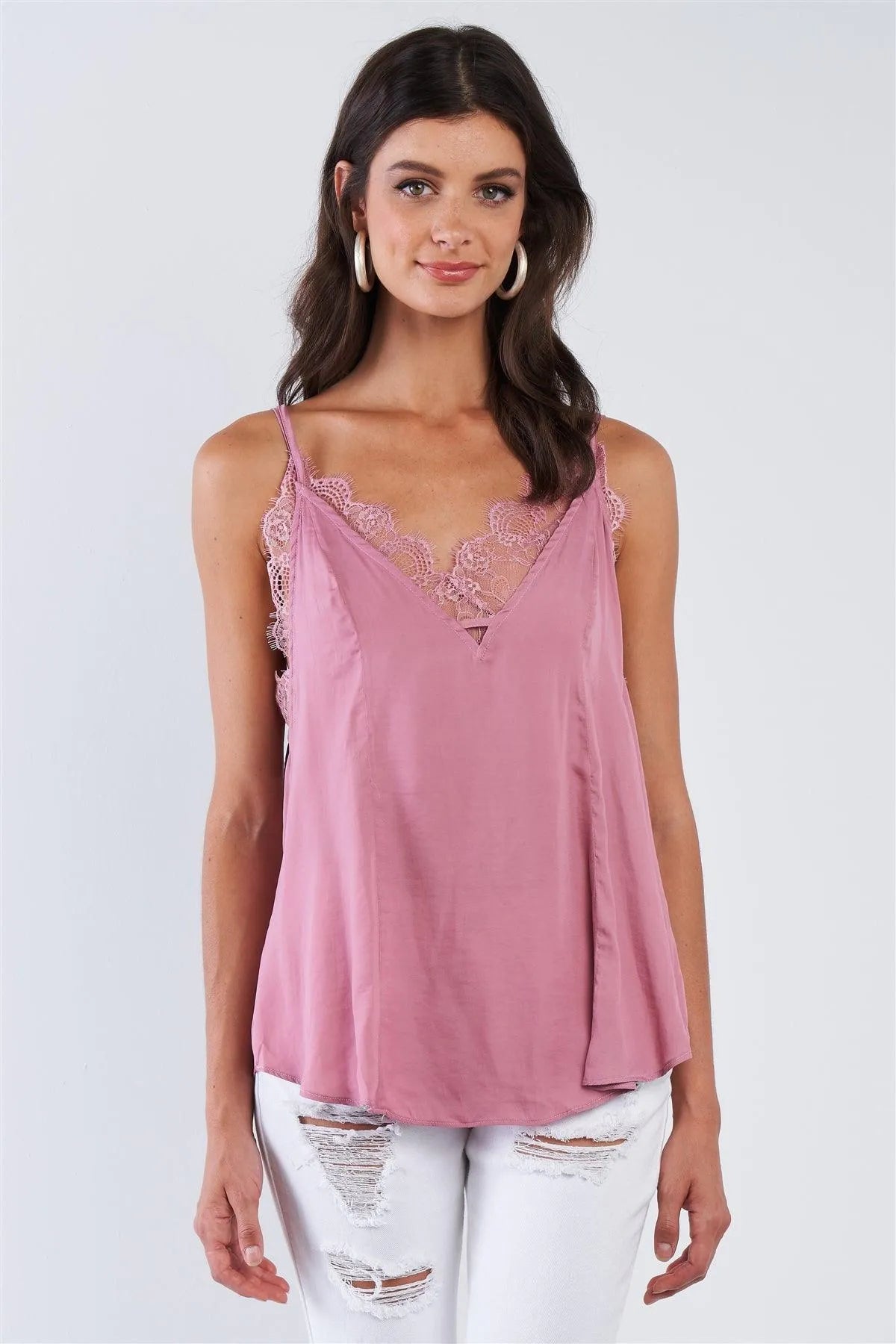Mauve Pink Layered Lace Babydoll Cami Top /3-2-1 - Tasha Apparel Wholesale