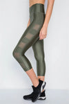 Olive Phone Pocket Capri Mash Detail Active Leggings - Tasha Apparel Wholesale