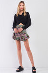 Multi Geometric Safari Print High-Waisted Ruffle Hem Mini Skirt /1-2-2-1