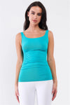Teal Sleeveless Round Neck Ruched Ribbed Tank Top - Tasha Apparel Wholesale