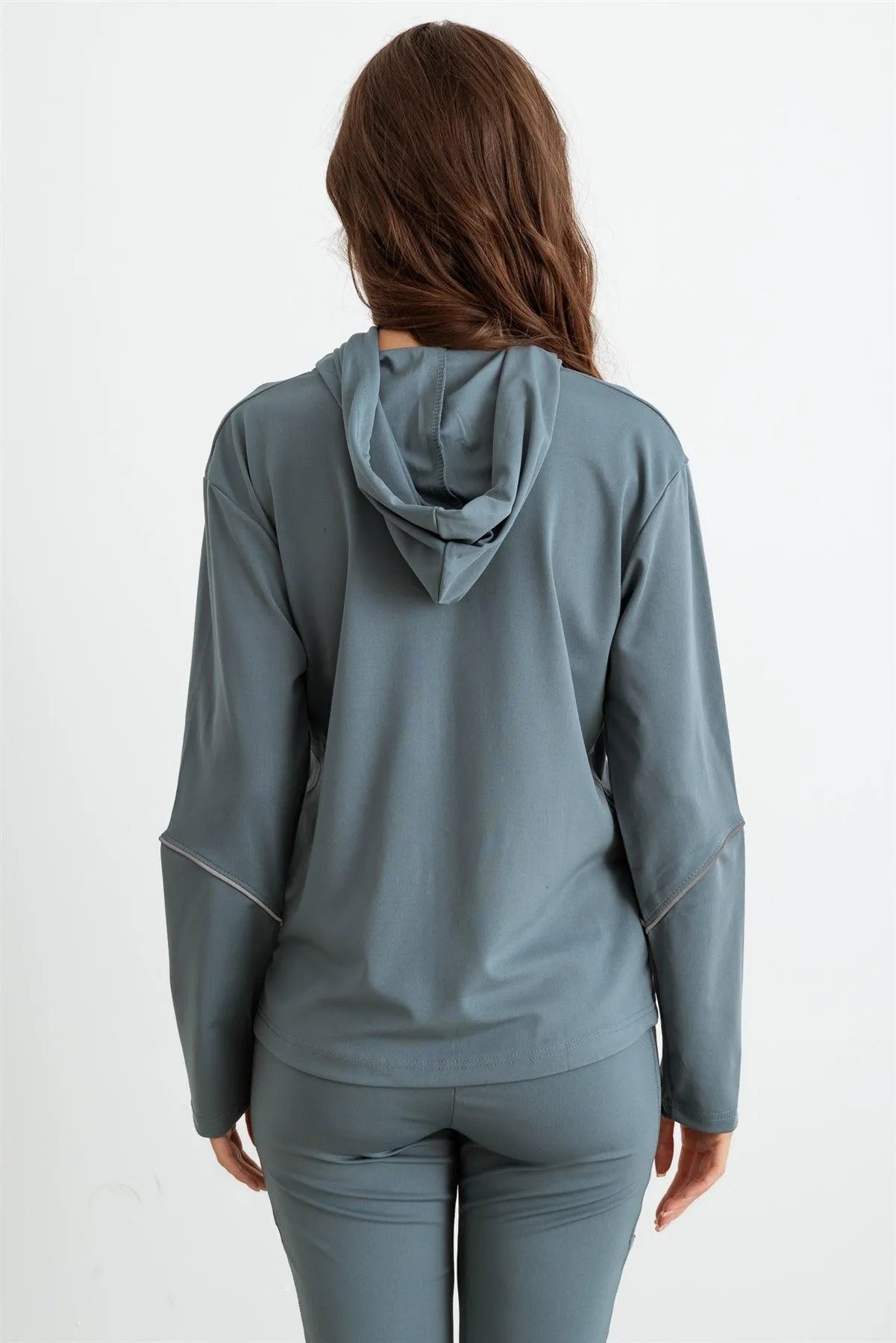 Green Hooded Zip-Up Jacket Luon & Two Pocket Leggings Set /2-2 - Tasha Apparel Wholesale