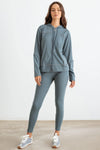 Green Hooded Zip-Up Jacket Luon & Two Pocket Leggings Set /3-3 - Tasha Apparel Wholesale