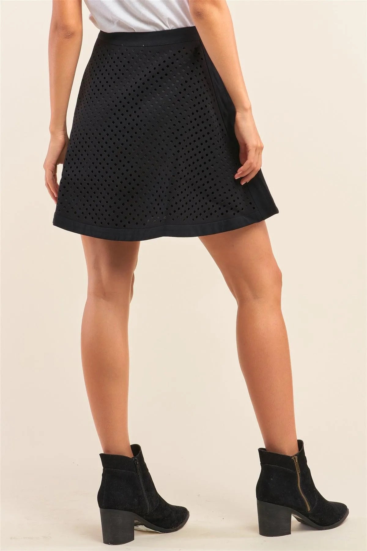 Black Laser Cut Scuba A-Line Mini Skater Skirt - Tasha Apparel Wholesale